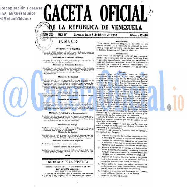 Gaceta Oficial 32410 del 8 Febrero 1982