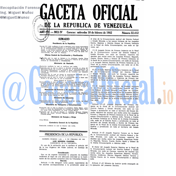 Gaceta Oficial 32412 del 10 Febrero 1982