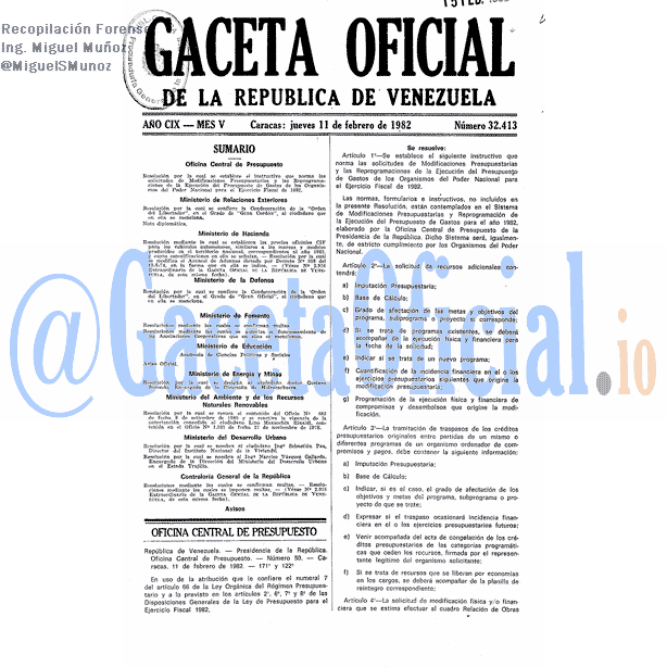 Gaceta Oficial 32413 del 11 Febrero 1982