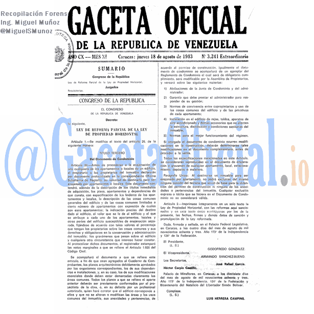 Gaceta Oficial 3241 del 18 Agosto 1983