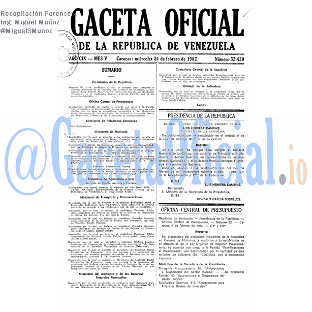 Gaceta Oficial 32420 del 24 Febrero 1982