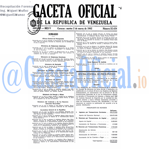 Gaceta Oficial 32424 del 2 Marzo 1982