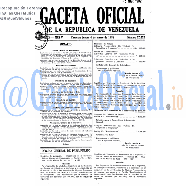 Gaceta Oficial 32426 del 4 Marzo 1982