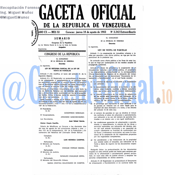 Gaceta Oficial 3242 del 18 Agosto 1983