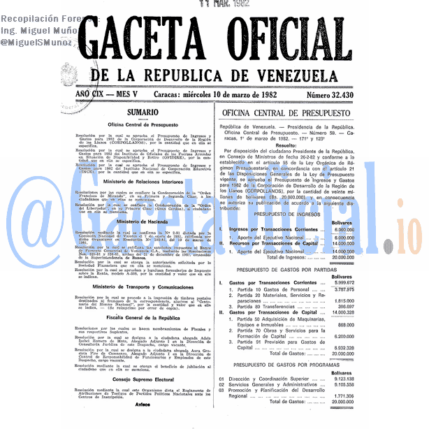 Gaceta Oficial 32430 del 10 Marzo 1982