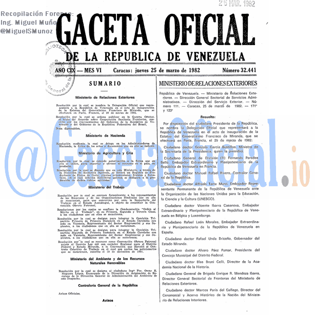 Gaceta Oficial 32441 del 25 Marzo 1982