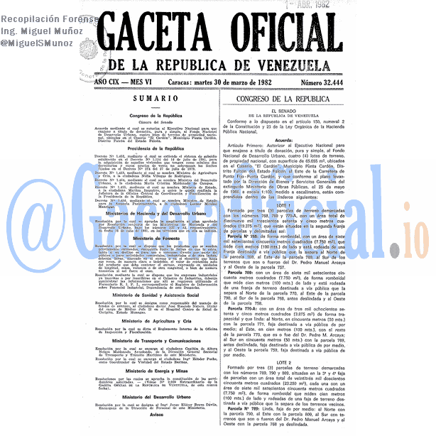 Gaceta Oficial 32444 del 30 Marzo 1982