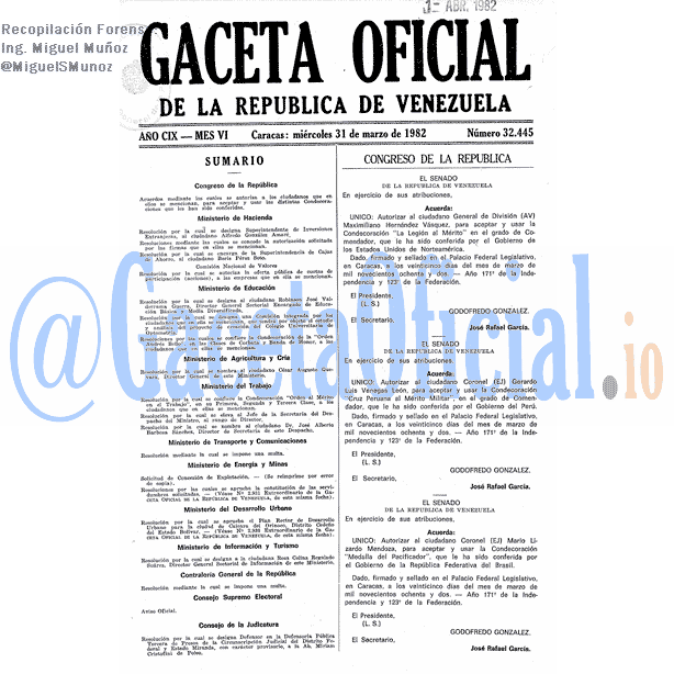 Gaceta Oficial 32445 del 31 Marzo 1982