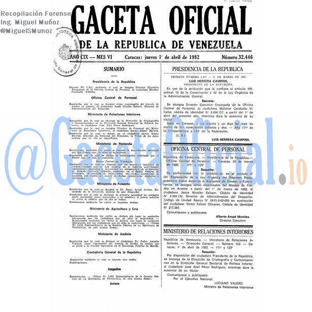Gaceta Oficial 32446 del 1 Abril 1982