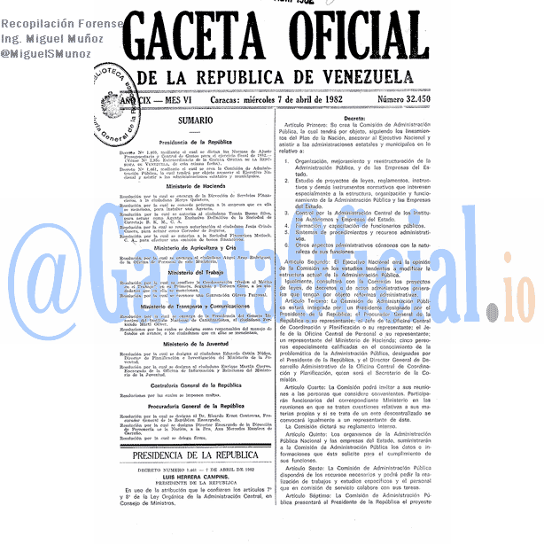 Gaceta Oficial 32450 del 7 Abril 1982