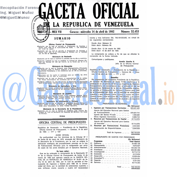 Gaceta Oficial 32453 del 14 Abril 1982