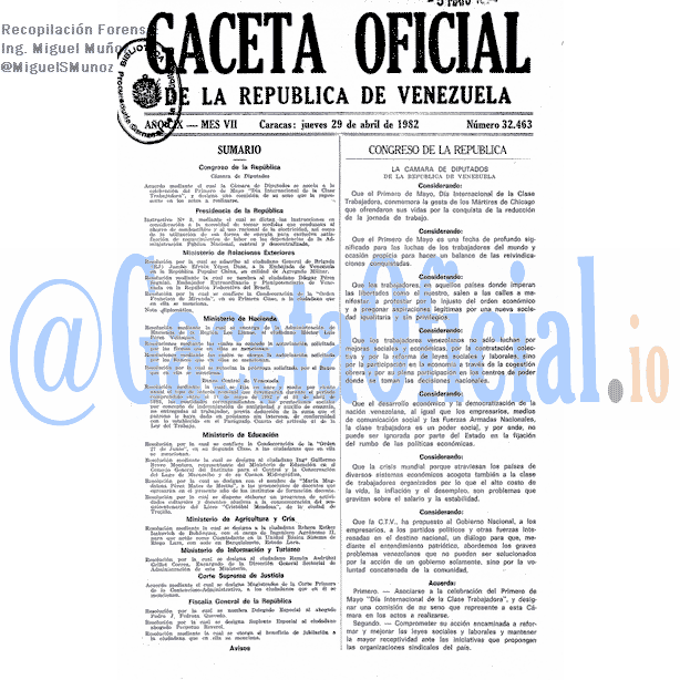 Gaceta Oficial 32463 del 29 Abril 1982