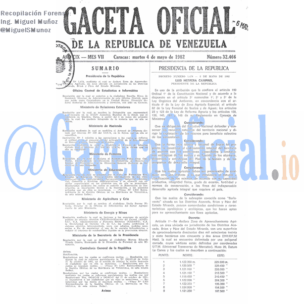 Gaceta Oficial 32466 del 4 Mayo 1982