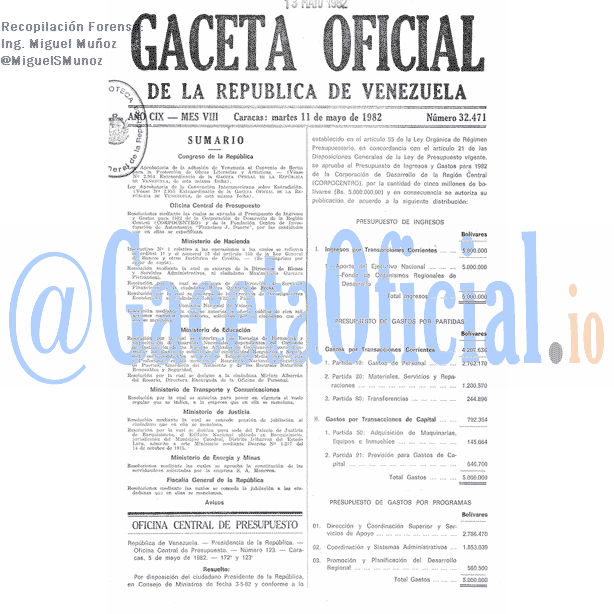 Gaceta Oficial 32471 del 11 Mayo 1982