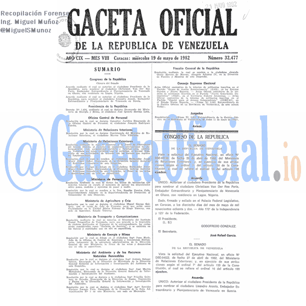 Gaceta Oficial 32477 del 19 Mayo 1982