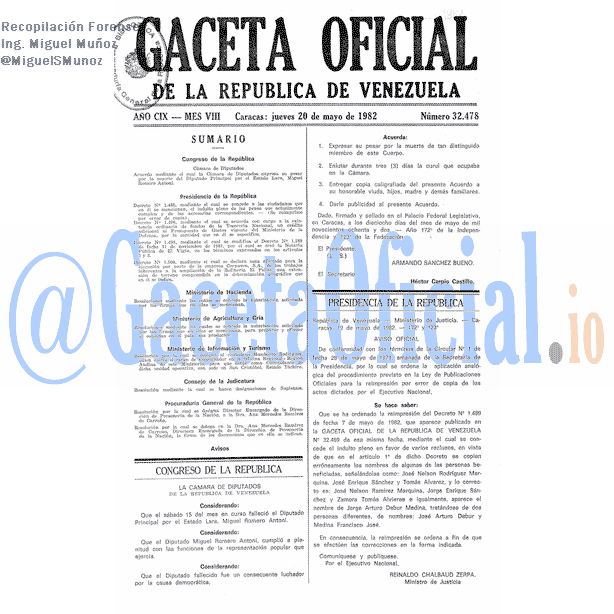 Gaceta Oficial 32478 del 20 Mayo 1982
