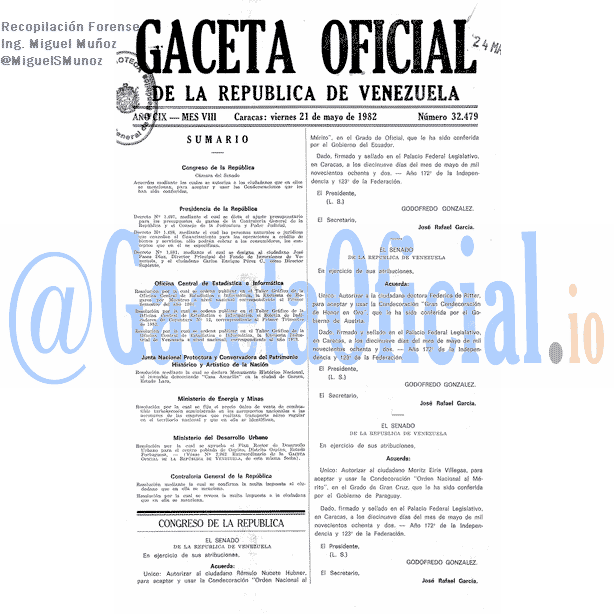 Gaceta Oficial 32479 del 21 Mayo 1982