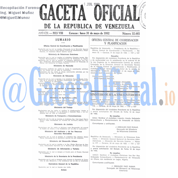 Gaceta Oficial 32485 del 31 Mayo 1982