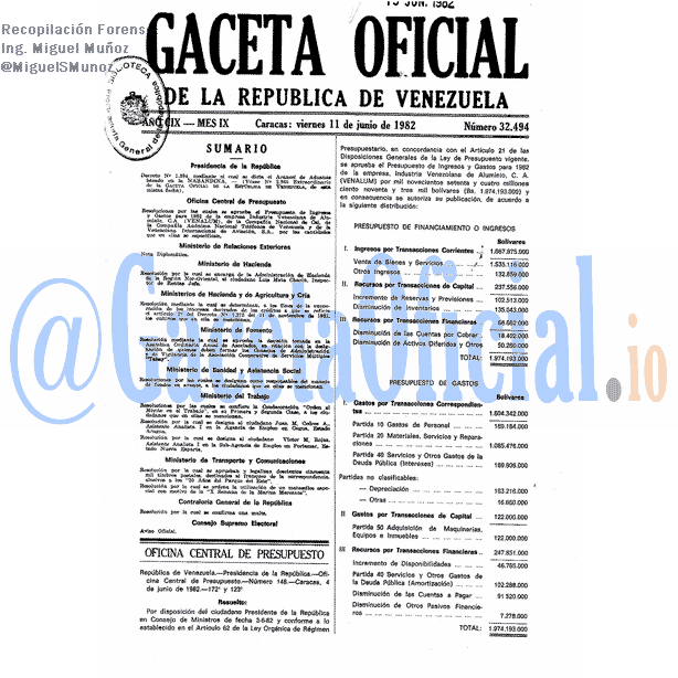 Gaceta Oficial 32494 del 11 Junio 1982