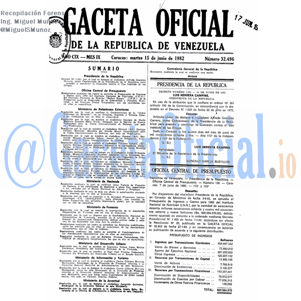 Gaceta Oficial 32496 del 15 Junio 1982