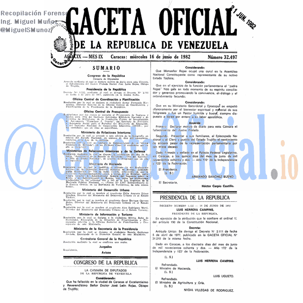 Gaceta Oficial 32497 del 16 Junio 1982