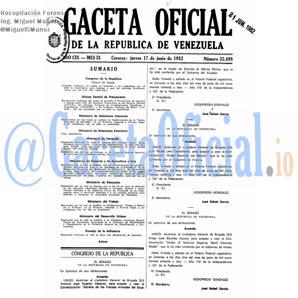 Gaceta Oficial 32498 del 17 Junio 1982