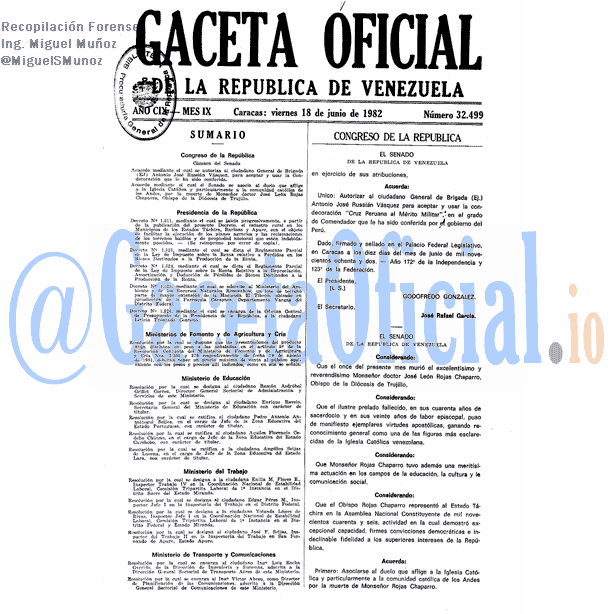 Gaceta Oficial 32499 del 18 Junio 1982