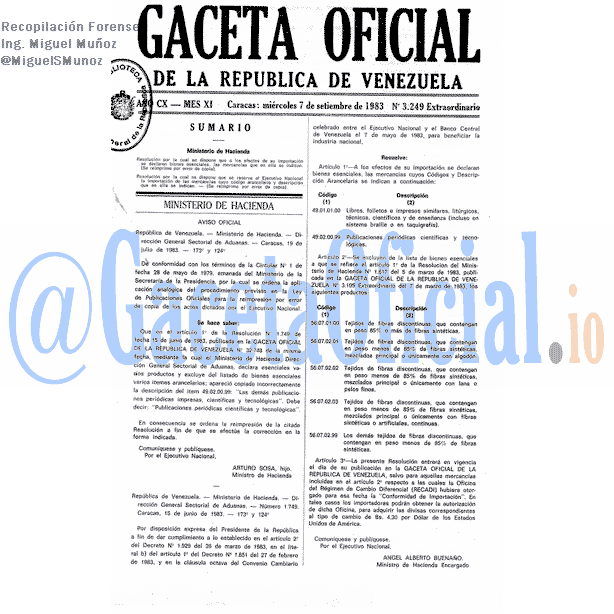 Gaceta Oficial 3249 del 7 Septiembre 1983
