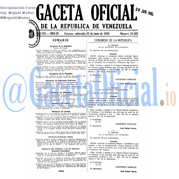 Gaceta Oficial 32502 del 23 Junio 1982