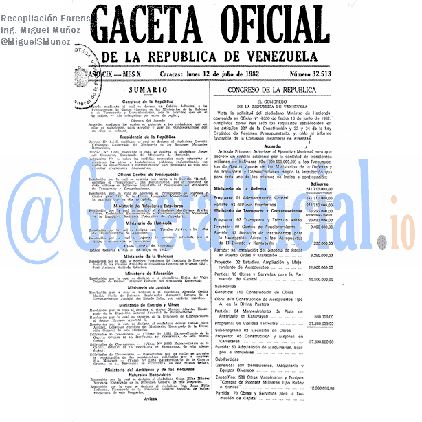 Gaceta Oficial 32513 del 12 Julio 1982