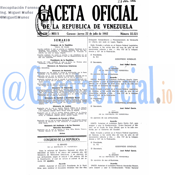 Gaceta Oficial 32521 del 22 Julio 1982