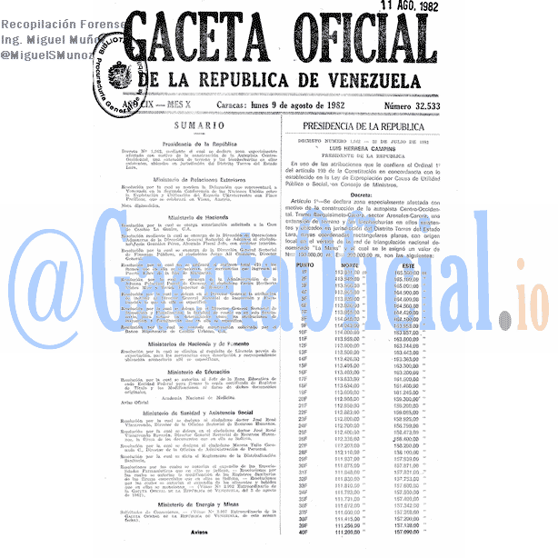 Gaceta Oficial 32533 del 9 Agosto 1982