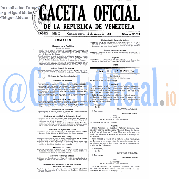 Gaceta Oficial 32534 del 10 Agosto 1982