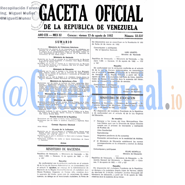 Gaceta Oficial 32537 del 13 Agosto 1982
