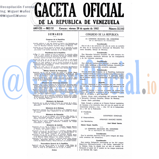 Gaceta Oficial 32542 del 20 Agosto 1982