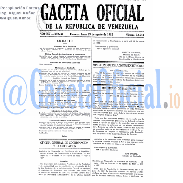 Gaceta Oficial 32543 del 23 Agosto 1982