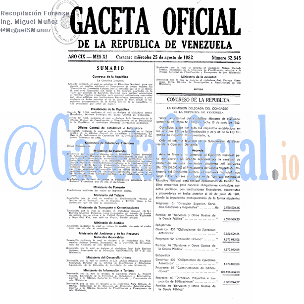 Gaceta Oficial 32545 del 25 Agosto 1982