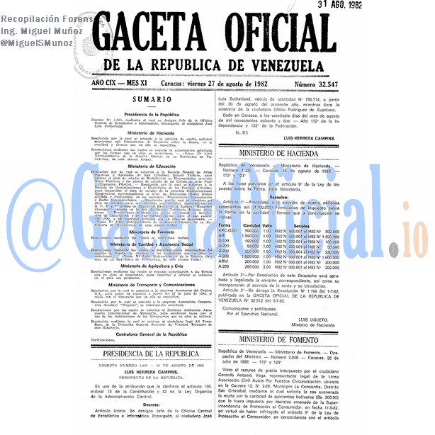 Gaceta Oficial 32547 del 27 Agosto 1982