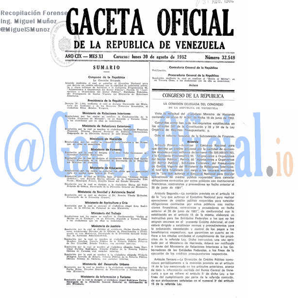 Gaceta Oficial 32548 del 30 Agosto 1982