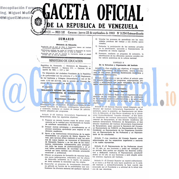Gaceta Oficial 3254 del 22 Septiembre 1983