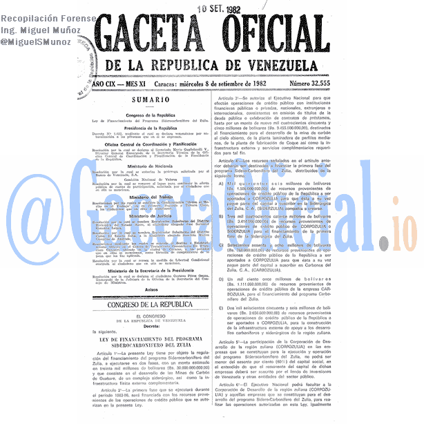 Gaceta Oficial 32555 del 8 Septiembre 1982