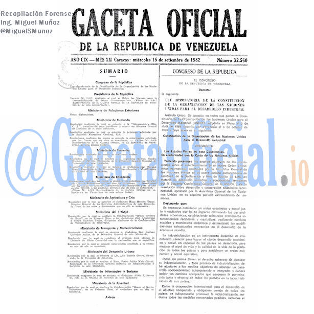 Gaceta Oficial 32560 del 15 Septiembre 1982