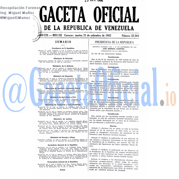 Gaceta Oficial 32564 del 21 Septiembre 1982