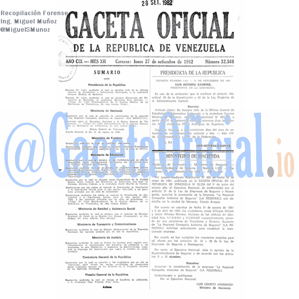 Gaceta Oficial 32568 del 27 Septiembre 1982