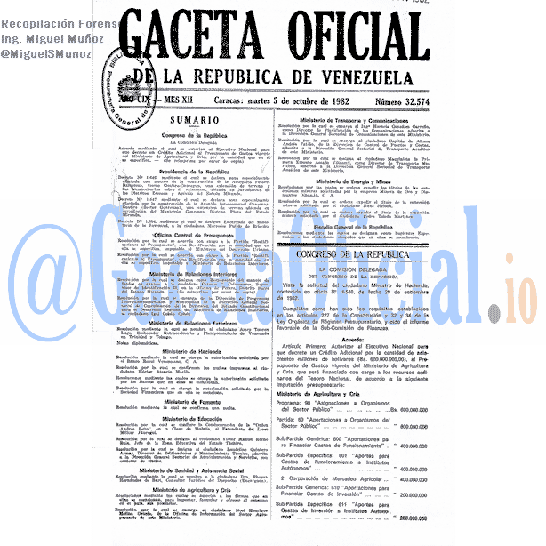Gaceta Oficial 32574 del 5 Octubre 1982
