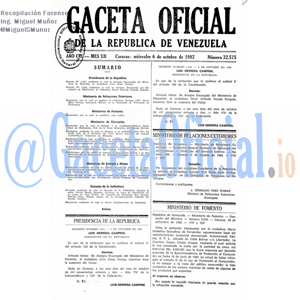 Gaceta Oficial 32575 del 6 Octubre 1982