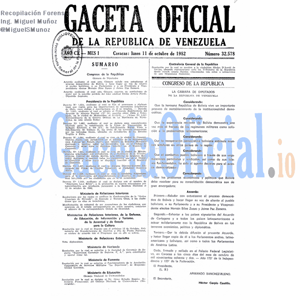 Gaceta Oficial 32578 del 11 Octubre 1982
