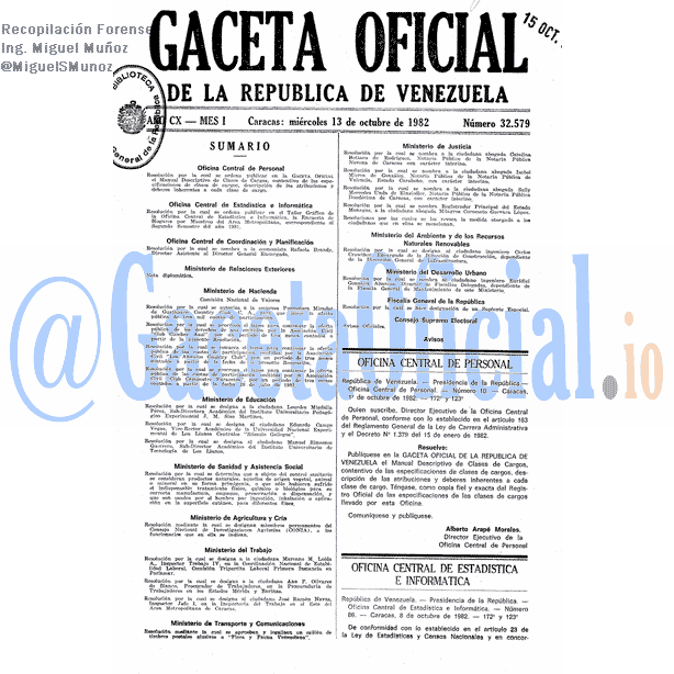 Gaceta Oficial 32579 del 13 Octubre 1982