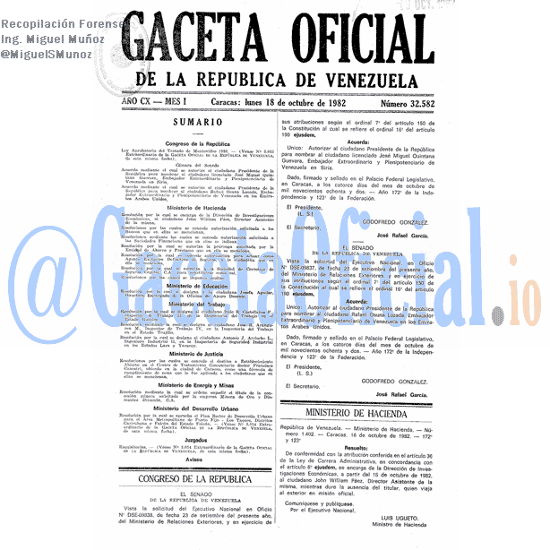 Gaceta Oficial 32582 del 18 Octubre 1982
