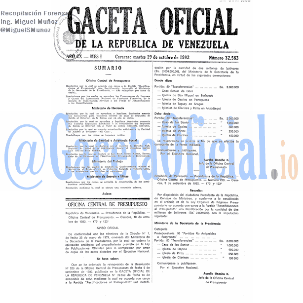 Gaceta Oficial 32583 del 19 Octubre 1982